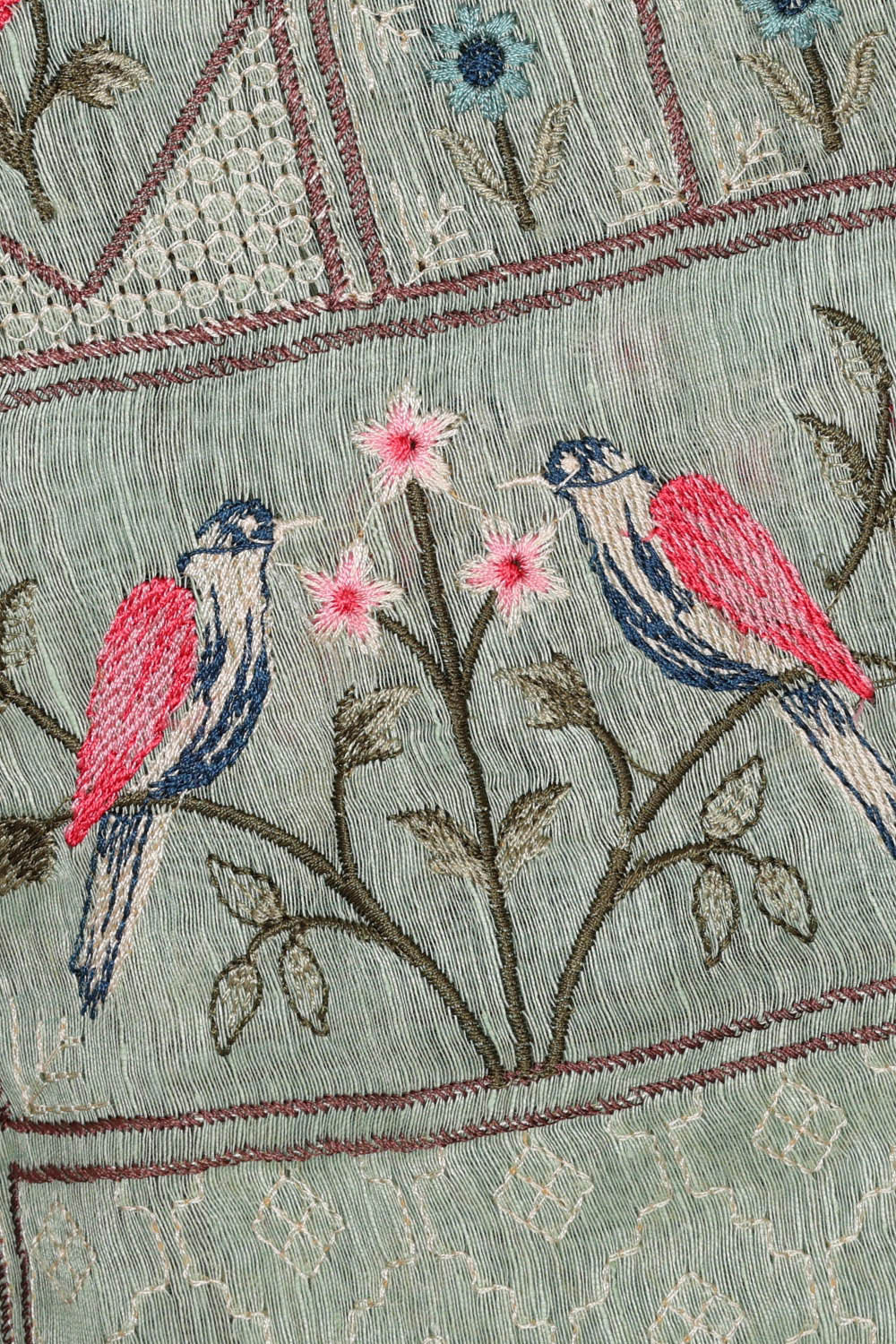 Image of Linen Light Mint Green Embroidered Saree